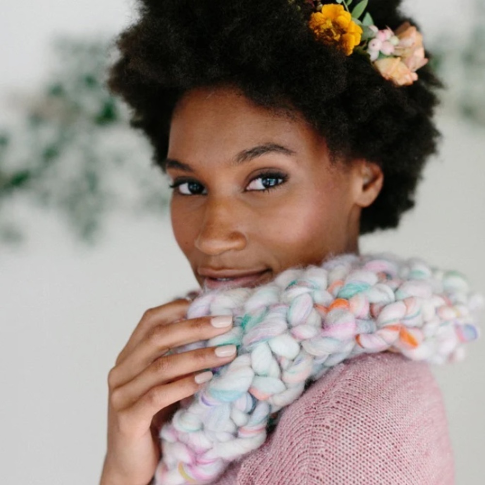 Knit collage wanderlust cowl scarf handmade